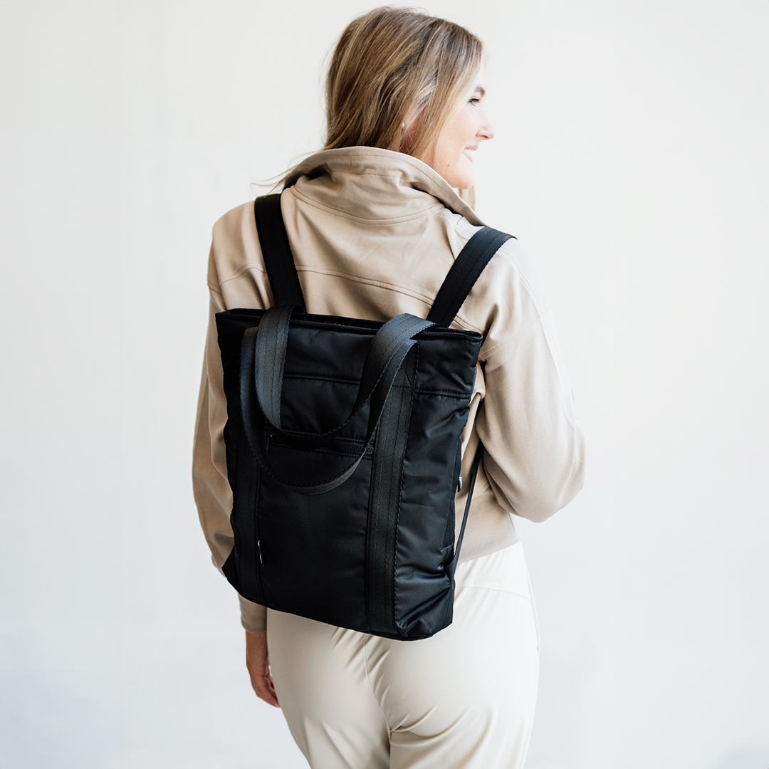 Bharti Backpack Tote Black Laptop Bag Recycled Fabric Travel Everyday Bag #black