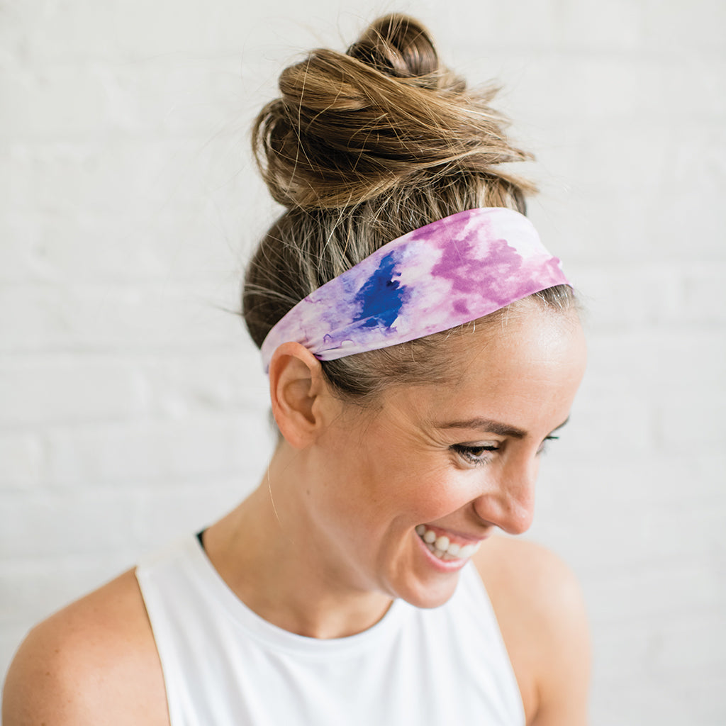 Non Slip Cloth Comfort Soft Workout Women Headbands 4 Inch One Size Purple Watercolor Splash #purple_watercolor_splash