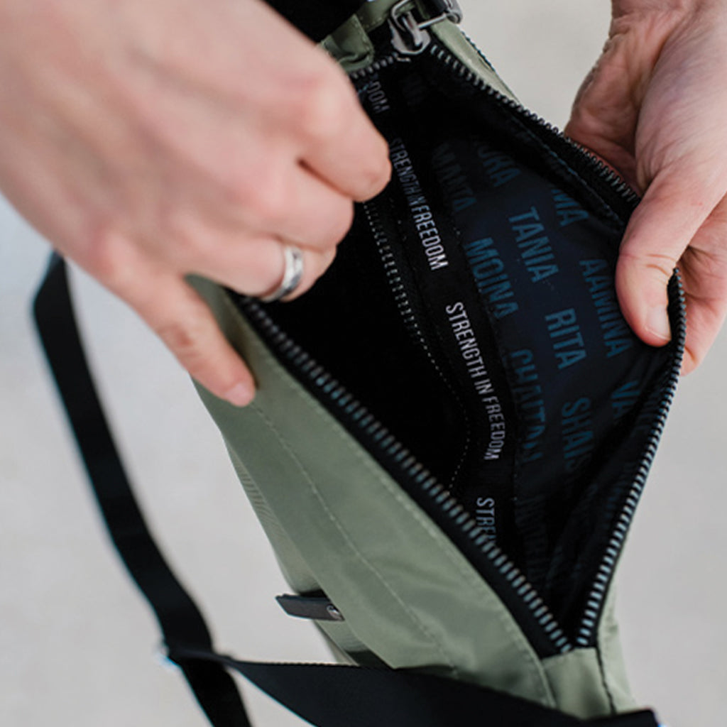recycled nylon crossbody bag #olive