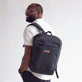  Close-up of Aruna and Cincy Hats collaborative Rani Backpack showcasing durable stitching #matte_black