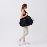 Women's black yoga bag tote with multiple compartments for yoga essentials #black