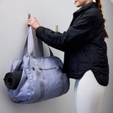 Women's lilac yoga tote bag with yoga mat holder and water bottle pocket #lilac