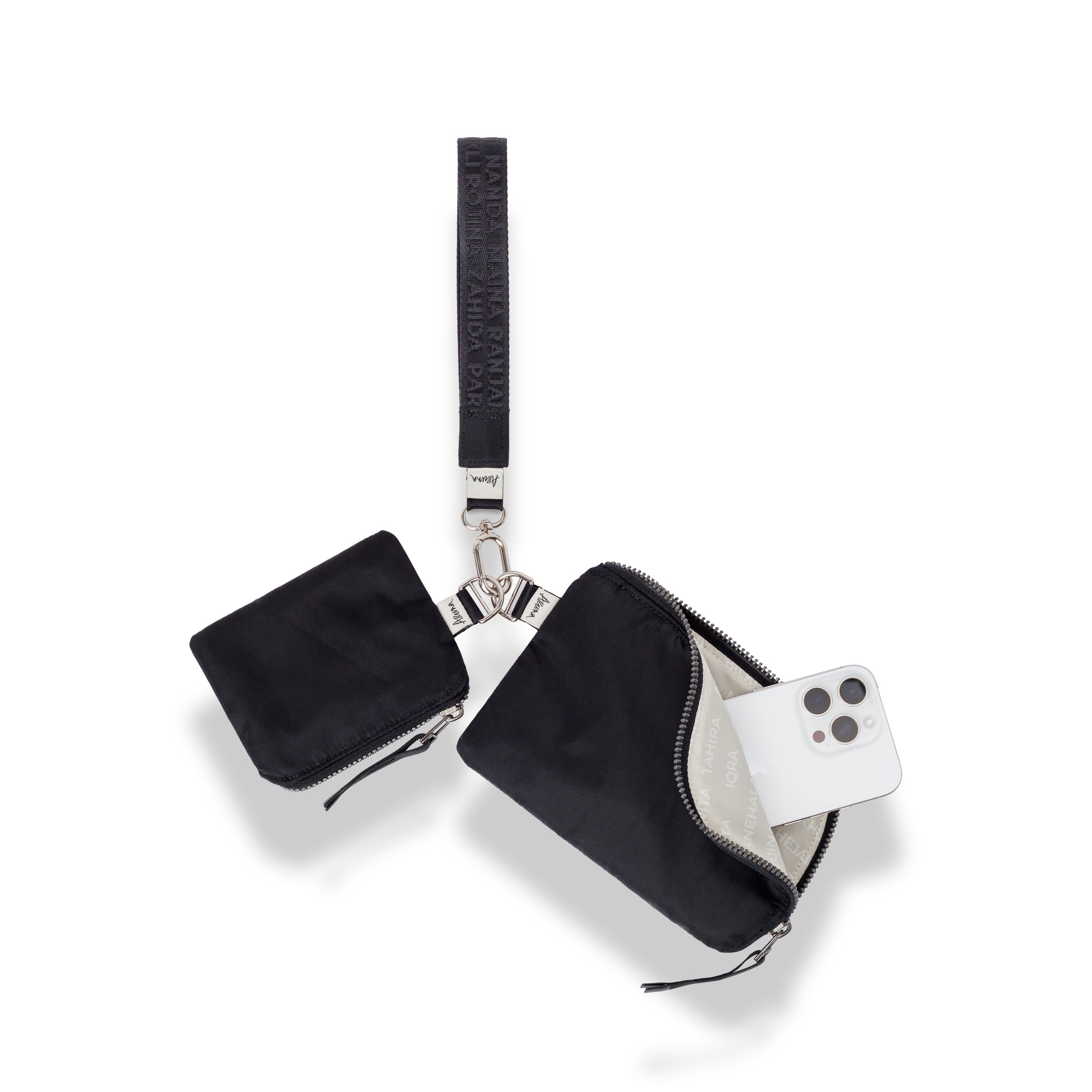 Mona Wristlet black small travel wristlet purse with removable pouches #black