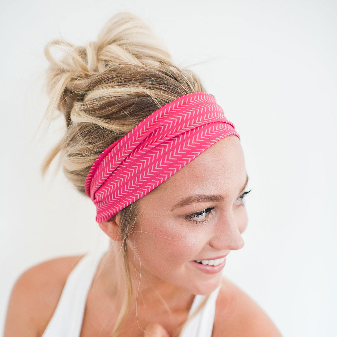 Non Slip Cloth Comfort Soft Workout Women Headbands 4 Inch One Size Pink Herringbone #pink_herringbone