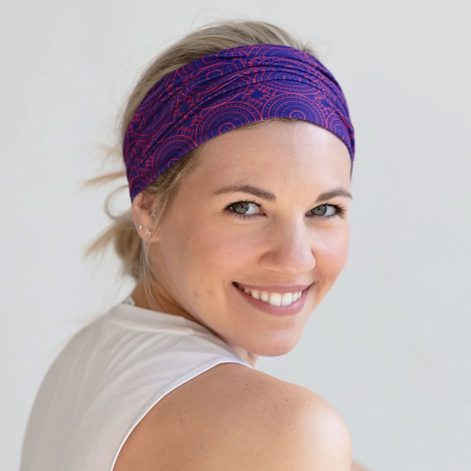 Rita Non Slip Cloth Comfort Soft Workout Women Headbands Royal and Red Circles #royal_and_red_circles