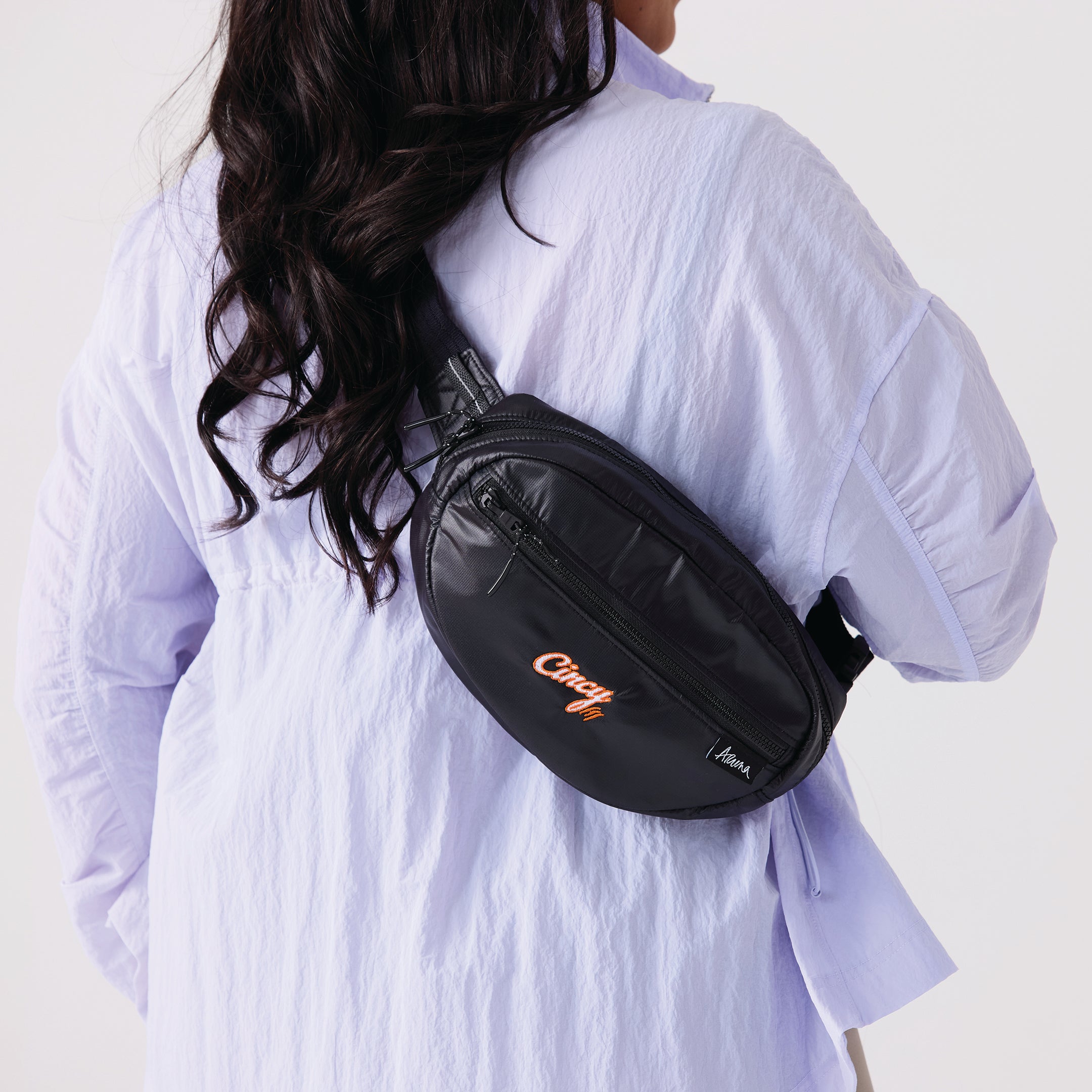 black fanny pack bag for women with cincy hats logo crossbody  #black