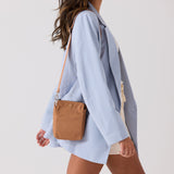 Small nylon shoulder bag with zip compartments for organized storage #camel