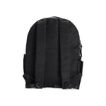 Black Geeta nylon backpack, back view showing the padded back panel and adjustable shoulder straps. #black