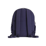 Indigo Geeta nylon backpack, back view showing the padded back panel and adjustable shoulder straps. #indigo