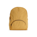 Amber Yellow Geeta nylon backpack, front view showing the rounded zip front pocket and top grab handle. #amber_yellow