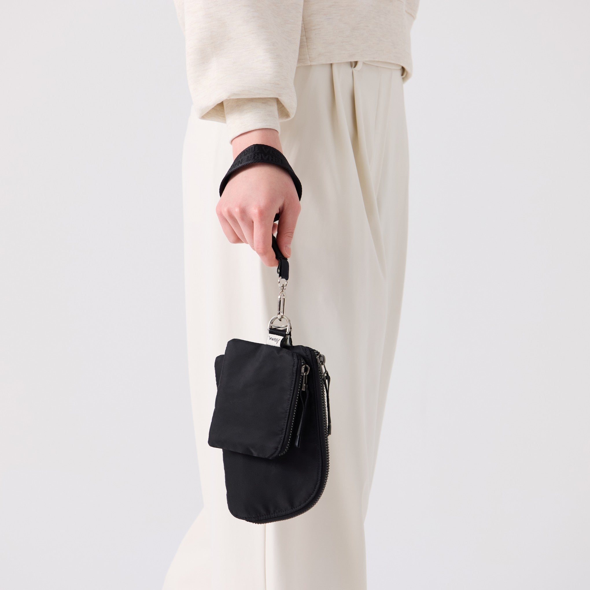 Mona Wristlet black compact wristlet with coin pouch and keychain #black