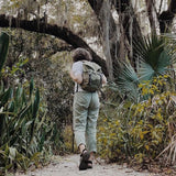 Person with a backpack walking through a lush forest - #olive sonu backpack