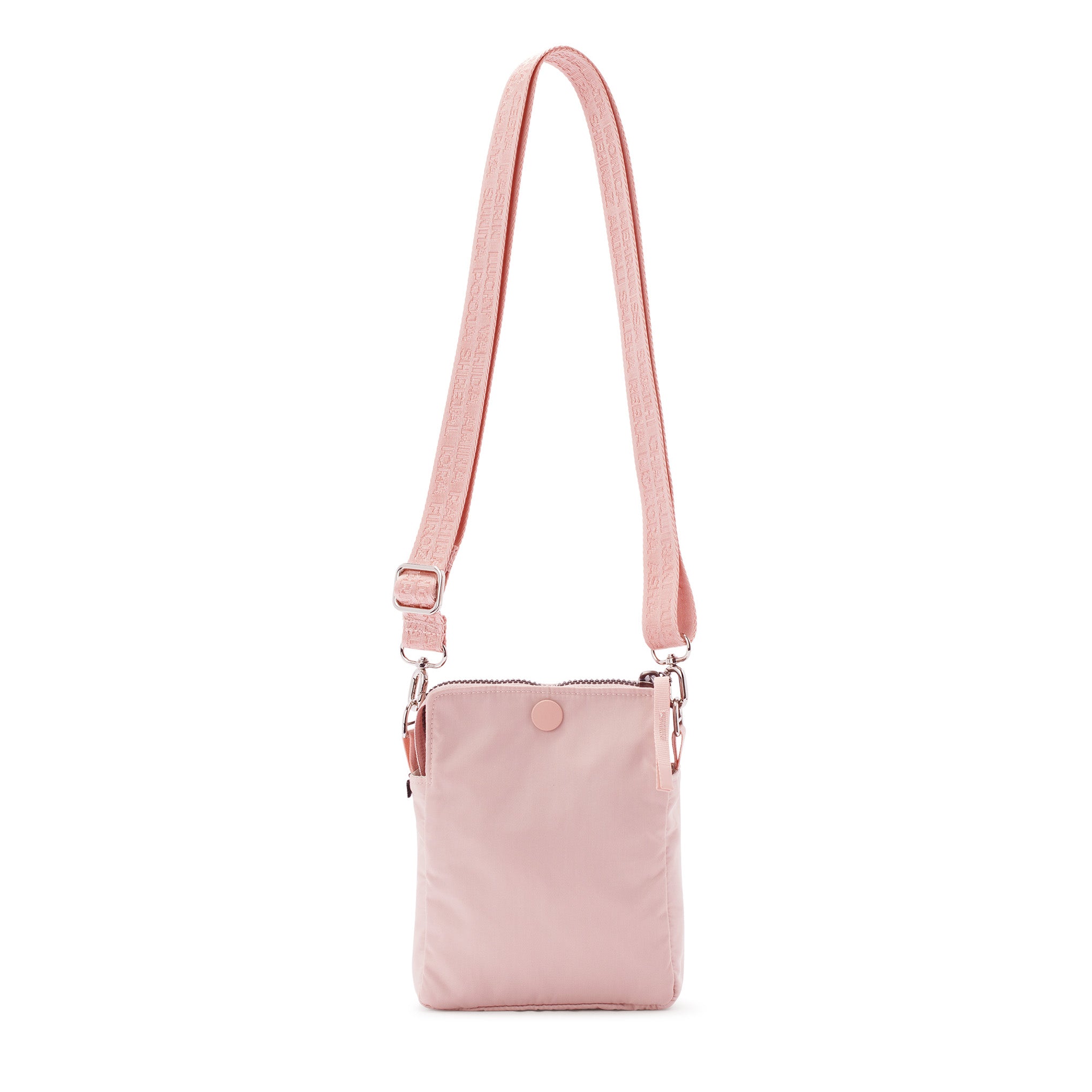 Pink crossbody bag on a white background #blush