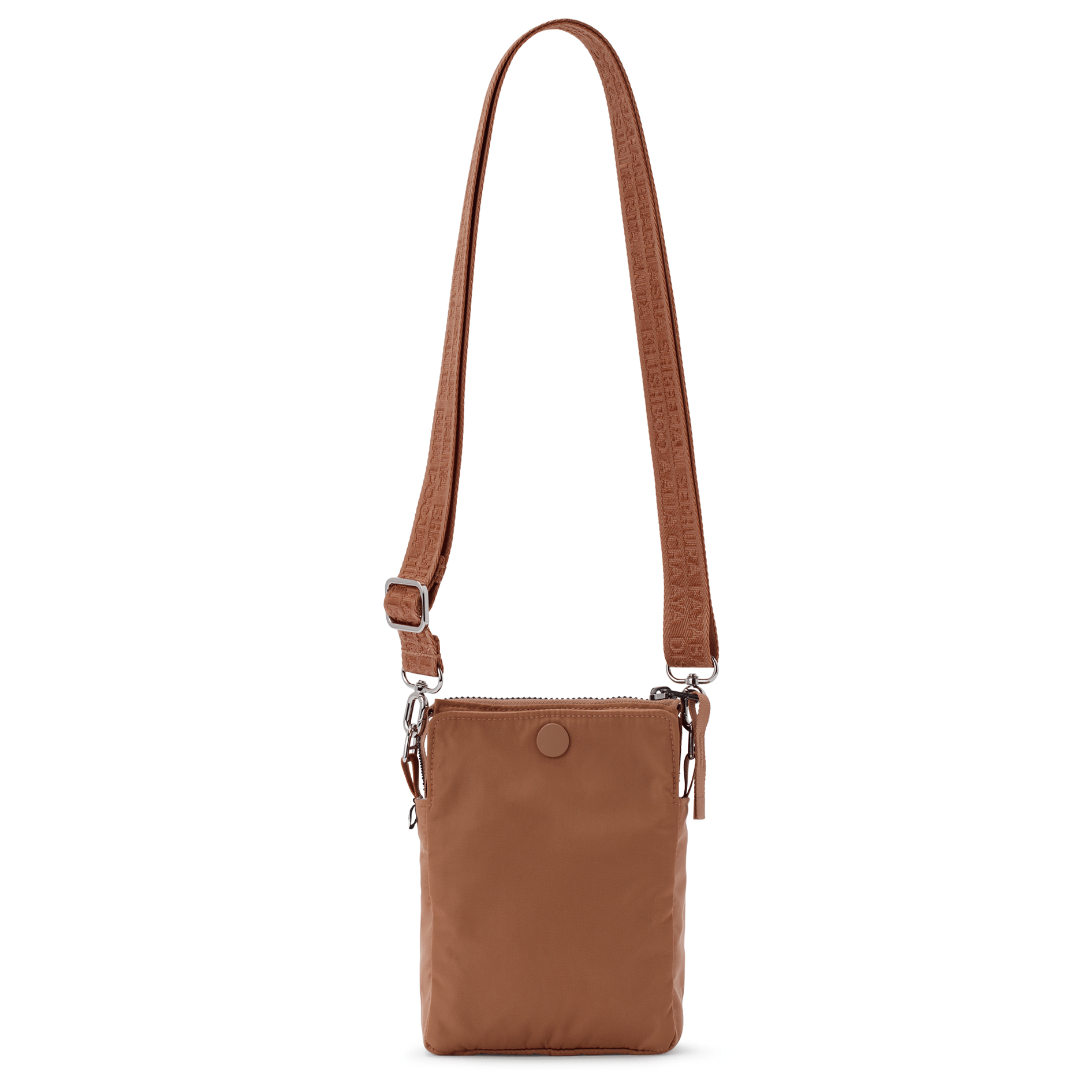 Everyday crossbody phone bag with durable water-repellent fabric #camel