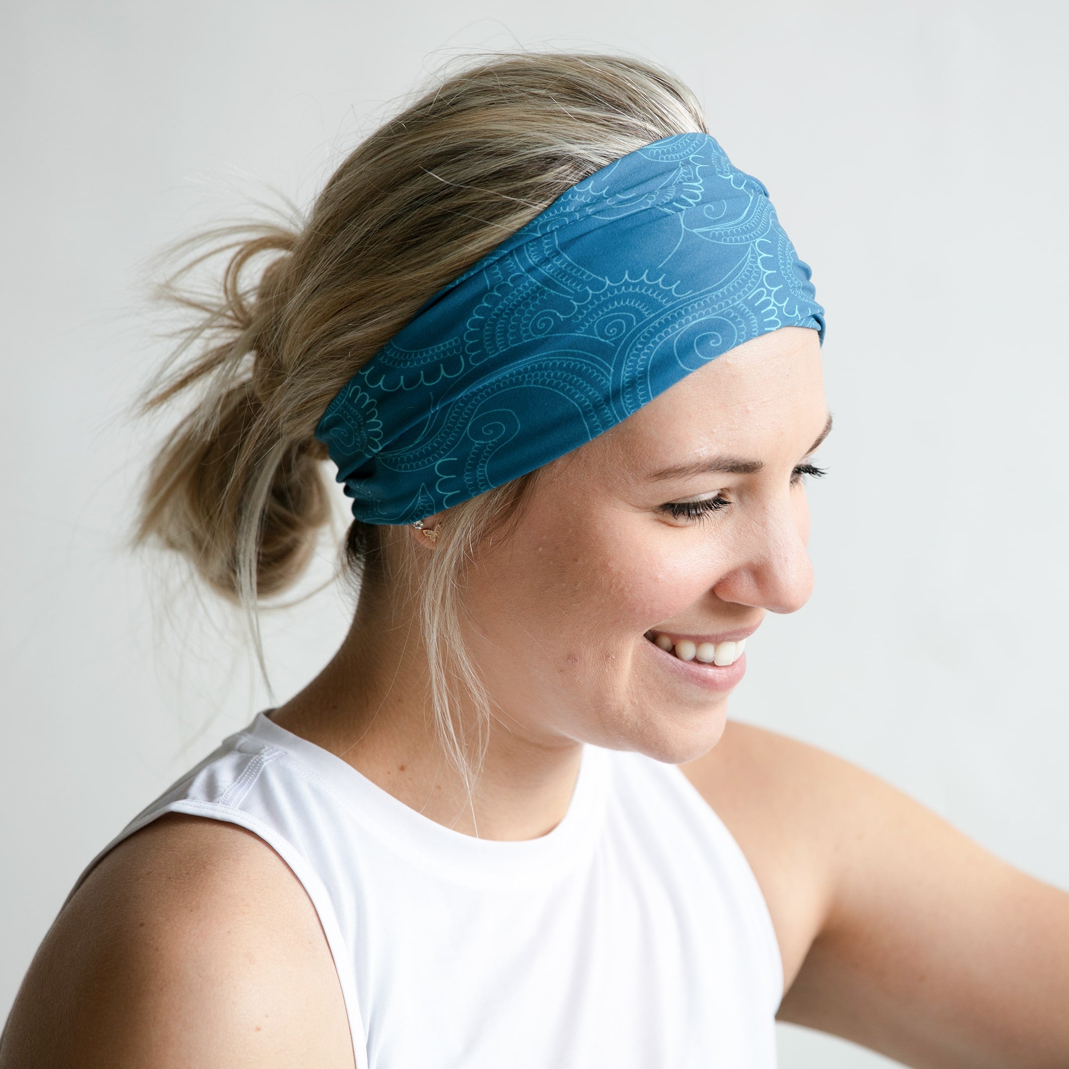 Rita Non Slip Cloth Comfort Soft Workout Women Headbands Teal and Turquoise Mehendi #teal_and_turquoise_mehendi