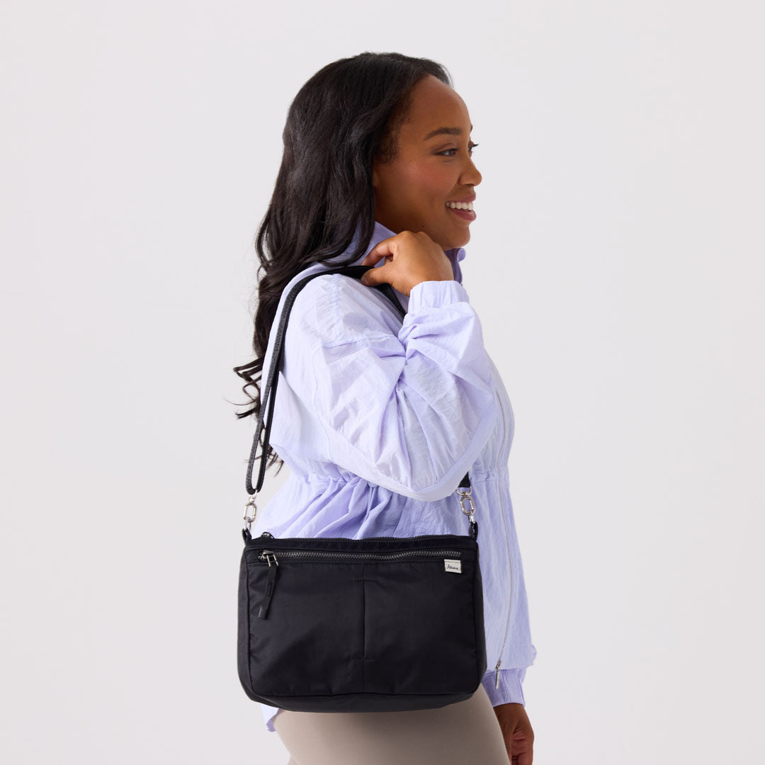 GURU SHOP Borsa A Tracolla Da Petto, Mini Crossbody In Cotone, Con Due Scomparti E Cerniera, 17x12x4 Cm, Nero, Unisex