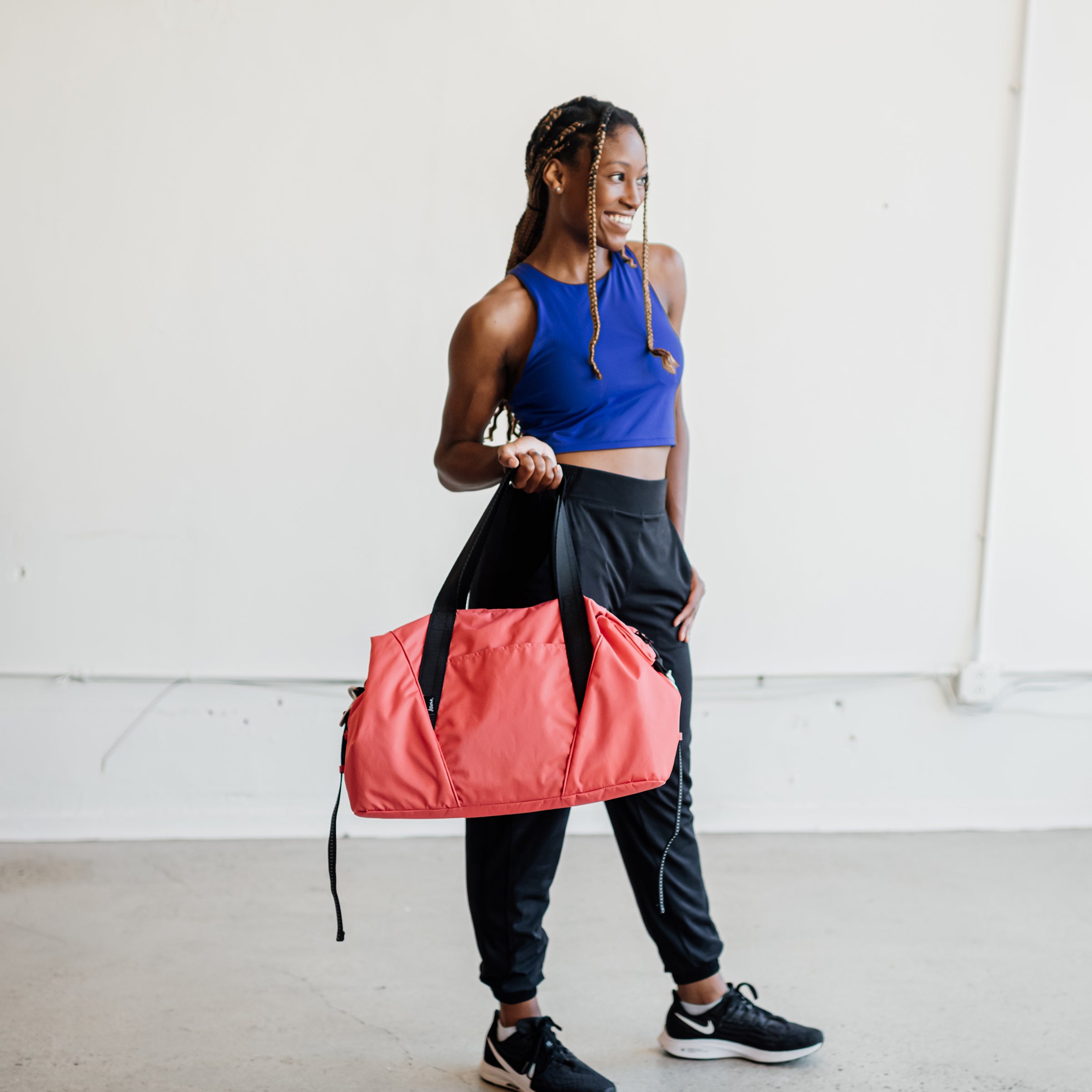 aruna red duffel bag nylon gym yoga #poppy_red