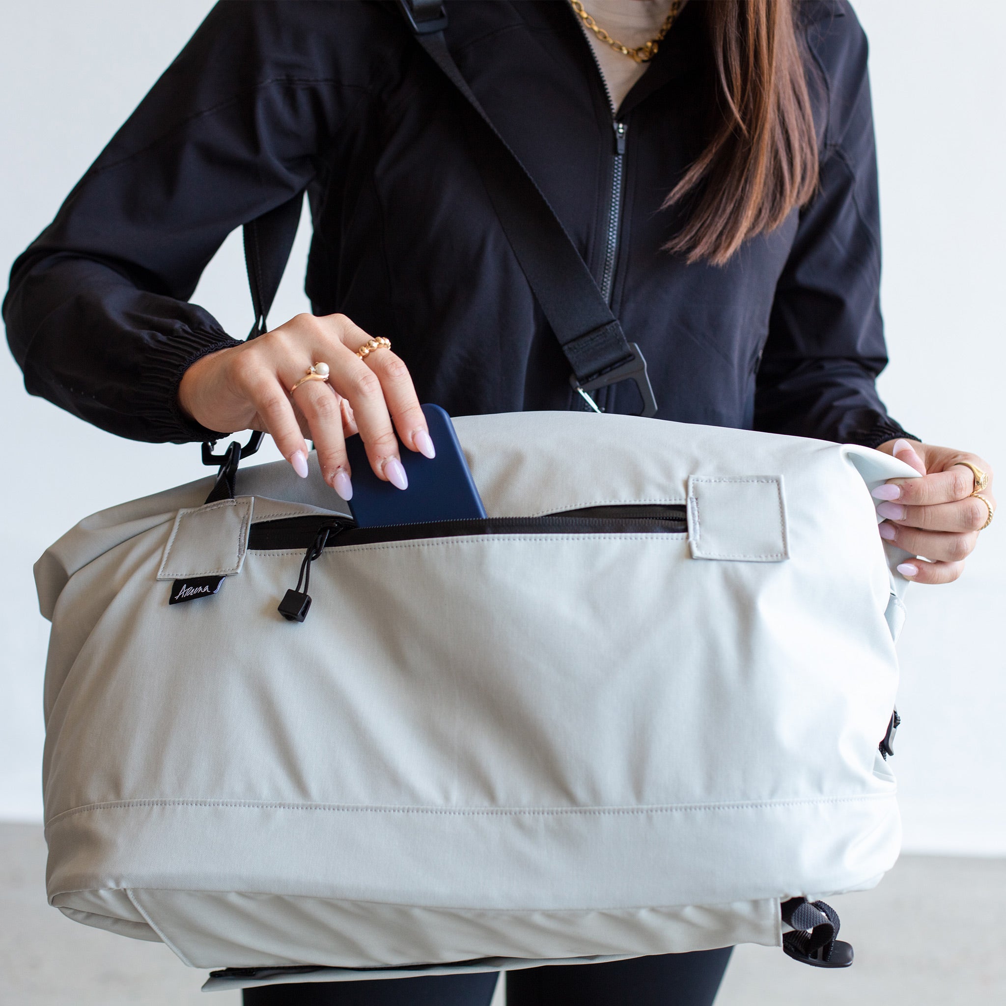 roll top bag duffel backpack water repellent light gray white #light_gray